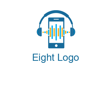 music sound waves on mobile with headphones logo