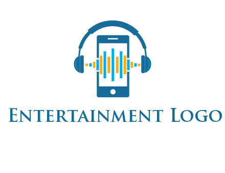 music sound waves on mobile with headphones logo