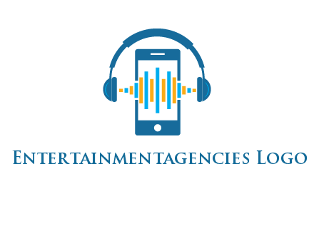 music sound waves on mobile with headphones logo