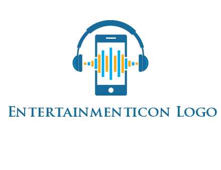 music sound waves on mobile with headphones logo