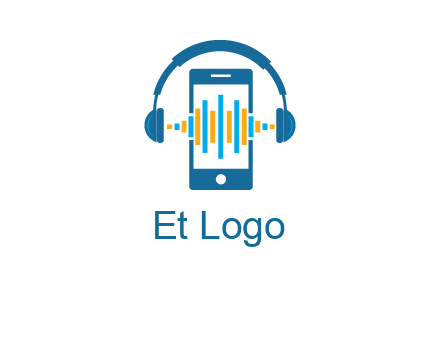music sound waves on mobile with headphones logo