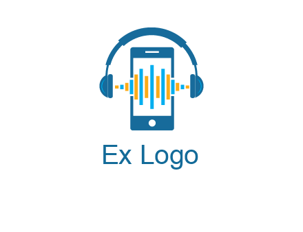 music sound waves on mobile with headphones logo