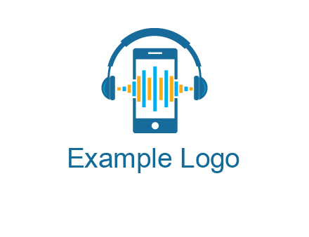 music sound waves on mobile with headphones logo