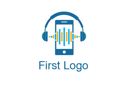 music sound waves on mobile with headphones logo