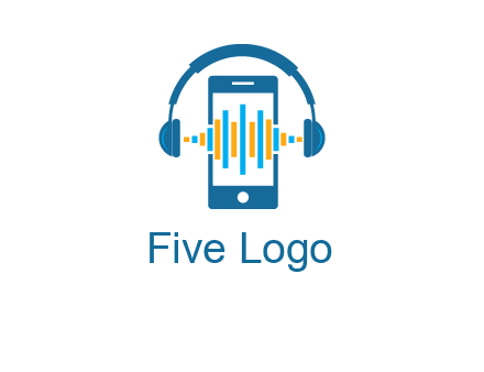 music sound waves on mobile with headphones logo