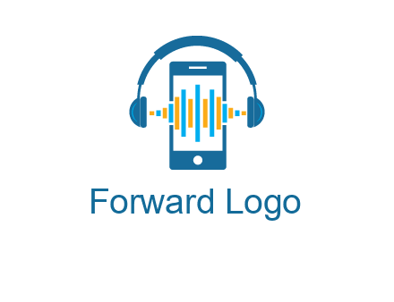 music sound waves on mobile with headphones logo