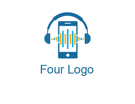 music sound waves on mobile with headphones logo