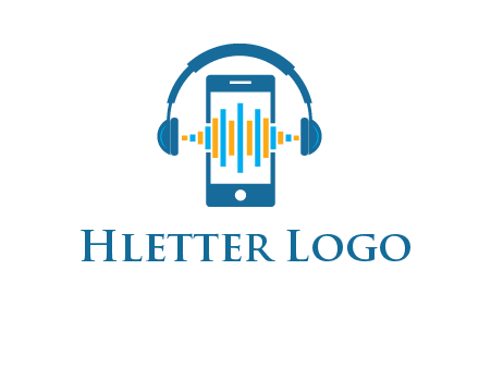 music sound waves on mobile with headphones logo