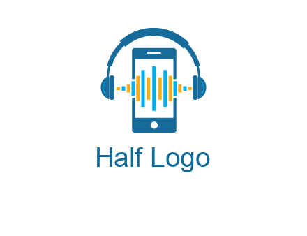 music sound waves on mobile with headphones logo