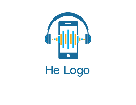 music sound waves on mobile with headphones logo