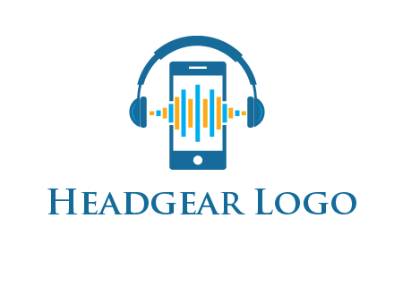 music sound waves on mobile with headphones logo
