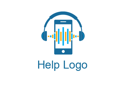 music sound waves on mobile with headphones logo