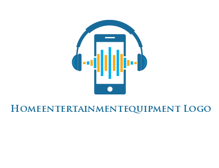 music sound waves on mobile with headphones logo