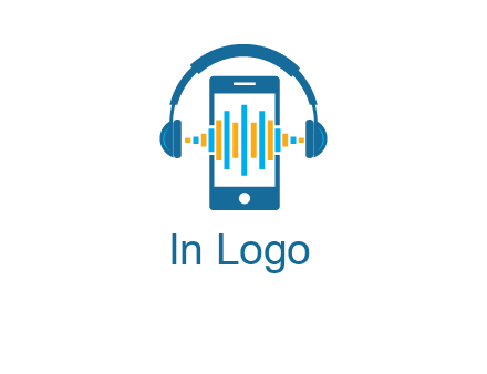 music sound waves on mobile with headphones logo