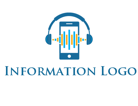 music sound waves on mobile with headphones logo