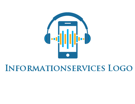 music sound waves on mobile with headphones logo