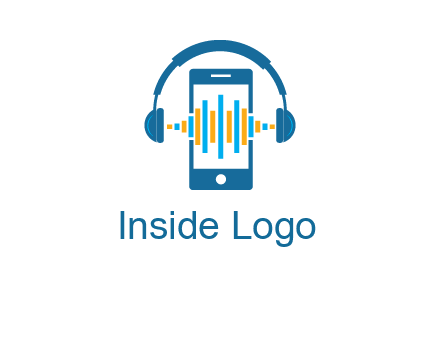 music sound waves on mobile with headphones logo