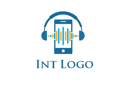 music sound waves on mobile with headphones logo