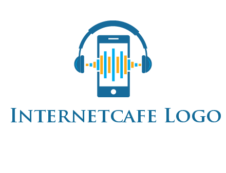 music sound waves on mobile with headphones logo