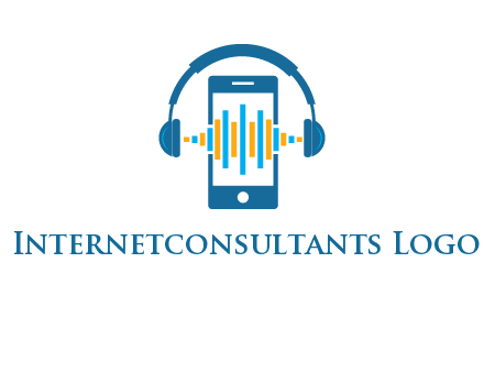 music sound waves on mobile with headphones logo
