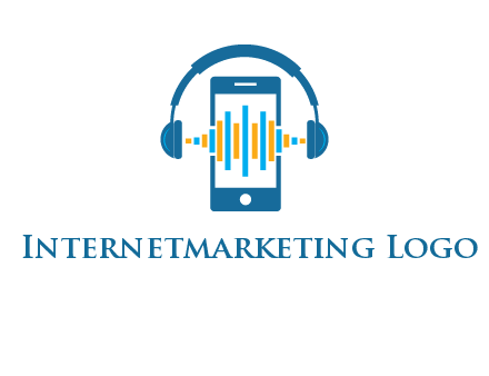 music sound waves on mobile with headphones logo
