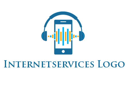 music sound waves on mobile with headphones logo