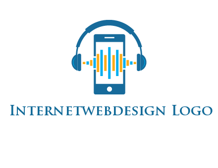 music sound waves on mobile with headphones logo