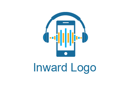music sound waves on mobile with headphones logo