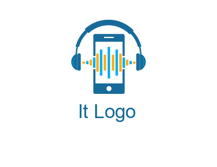 music sound waves on mobile with headphones logo