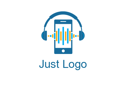 music sound waves on mobile with headphones logo