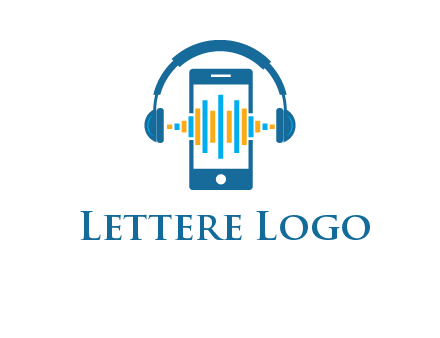 music sound waves on mobile with headphones logo