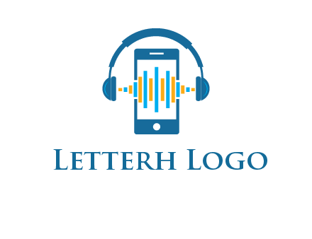music sound waves on mobile with headphones logo