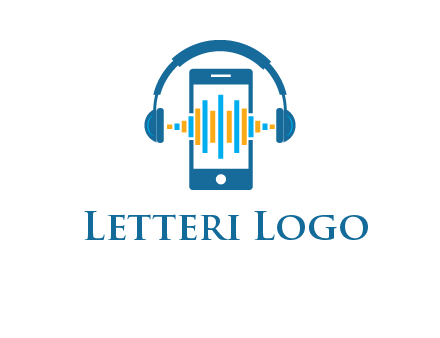 music sound waves on mobile with headphones logo