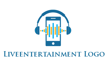 music sound waves on mobile with headphones logo