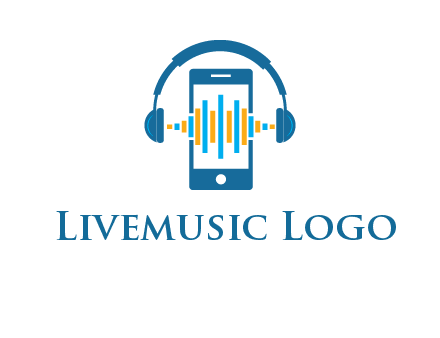 music sound waves on mobile with headphones logo