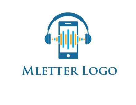 music sound waves on mobile with headphones logo