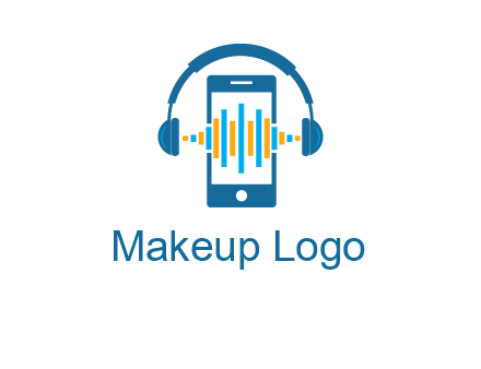 music sound waves on mobile with headphones logo