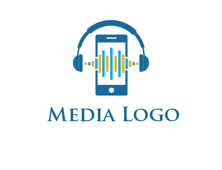 music sound waves on mobile with headphones logo