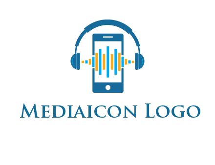 music sound waves on mobile with headphones logo