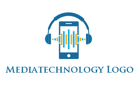 music sound waves on mobile with headphones logo