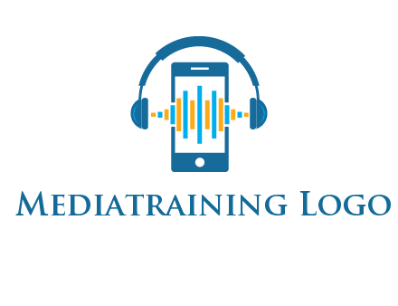 music sound waves on mobile with headphones logo