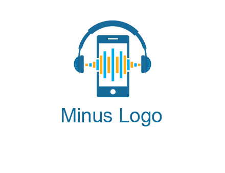music sound waves on mobile with headphones logo