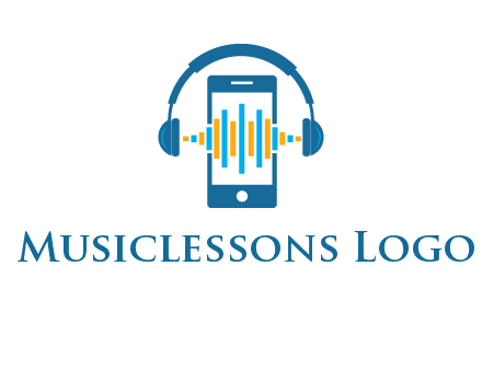 music sound waves on mobile with headphones logo