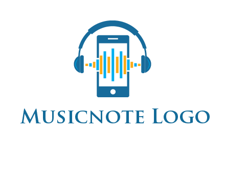 music sound waves on mobile with headphones logo
