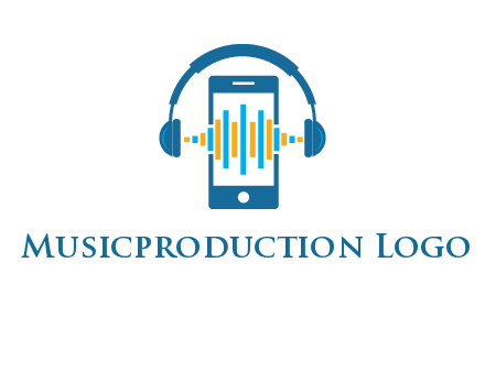 music sound waves on mobile with headphones logo