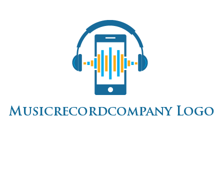 music sound waves on mobile with headphones logo