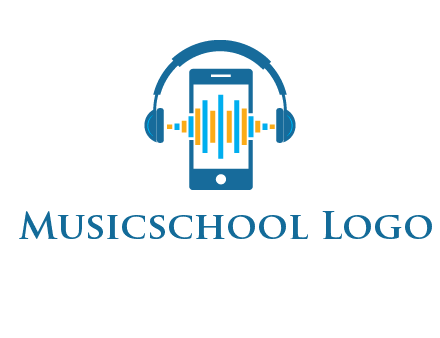 music sound waves on mobile with headphones logo