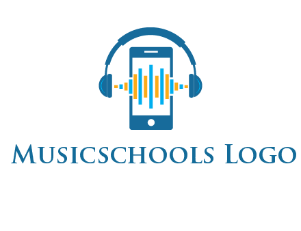 music sound waves on mobile with headphones logo