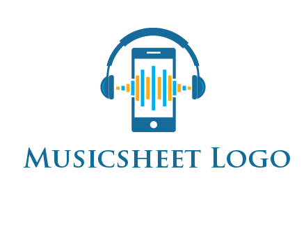 music sound waves on mobile with headphones logo