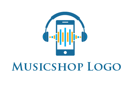 music sound waves on mobile with headphones logo